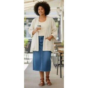 Lands End Linen Blazer Light Flax Lagenlook Open Front Size 24W  Nwt